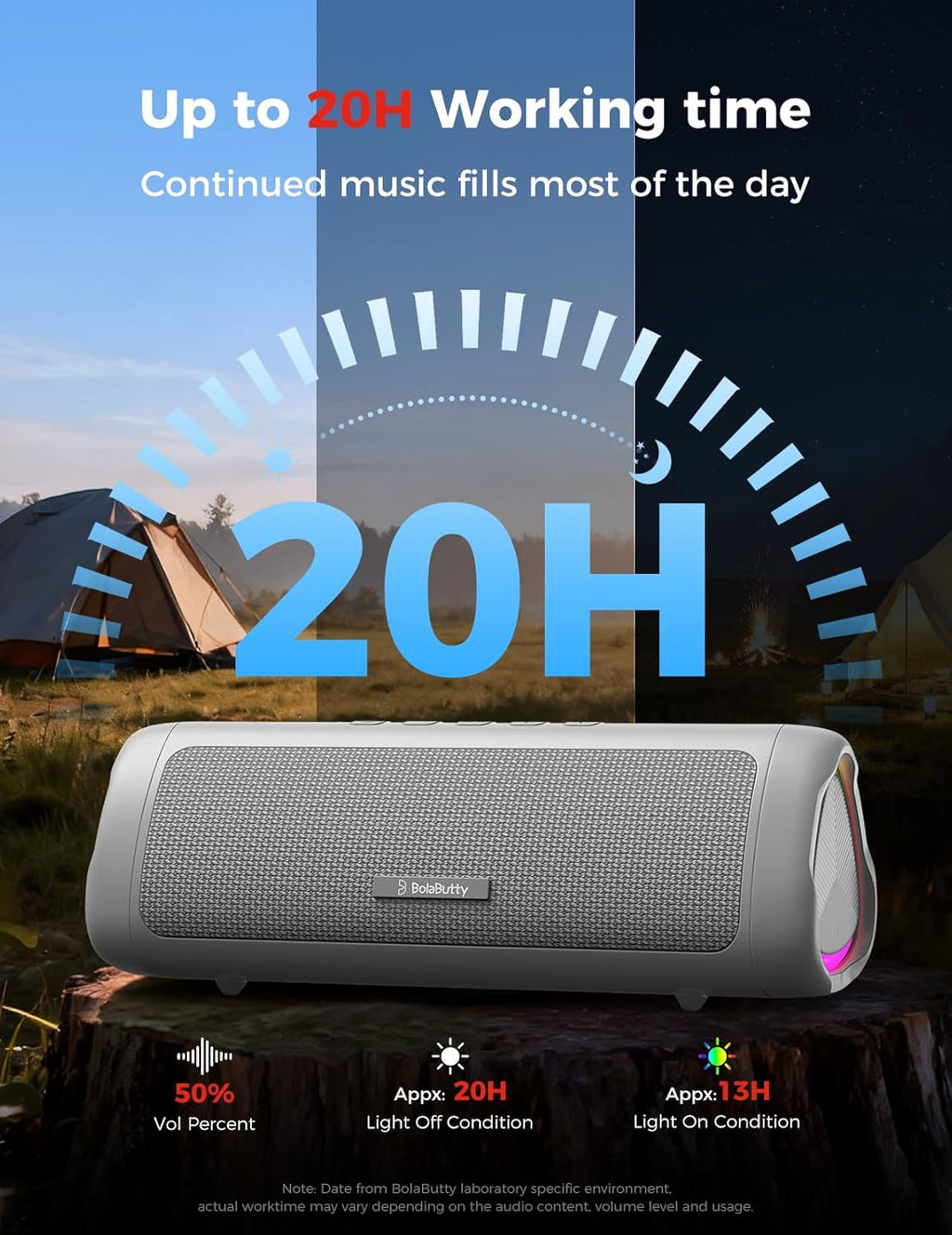 BolaButty Portable Bluetooth Speaker – HD Sound, 20H Playtime, IPX5 Waterproof, RGB Lights (BT 5.3)
