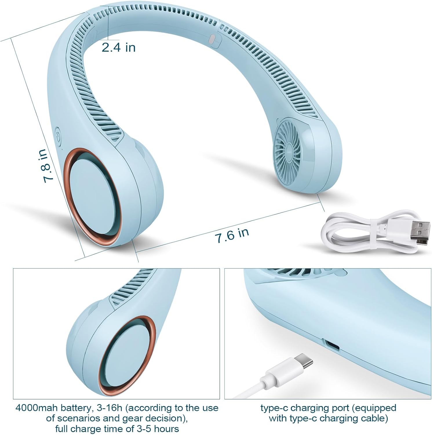 Portable Bladeless Neck Fan – Hands-Free Cooling, Rechargeable, 3 Speeds
