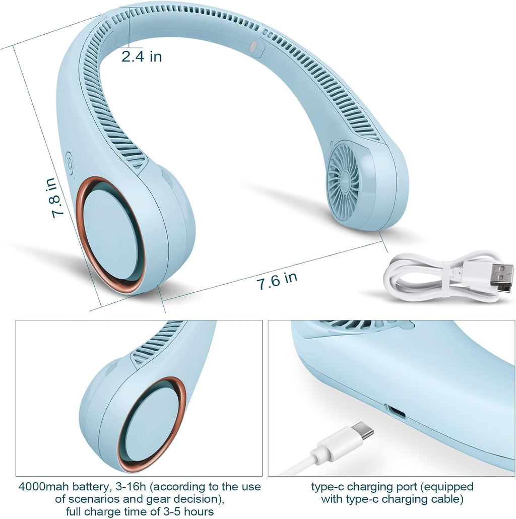 Portable Bladeless Neck Fan – Hands-Free Cooling, Rechargeable, 3 Speeds