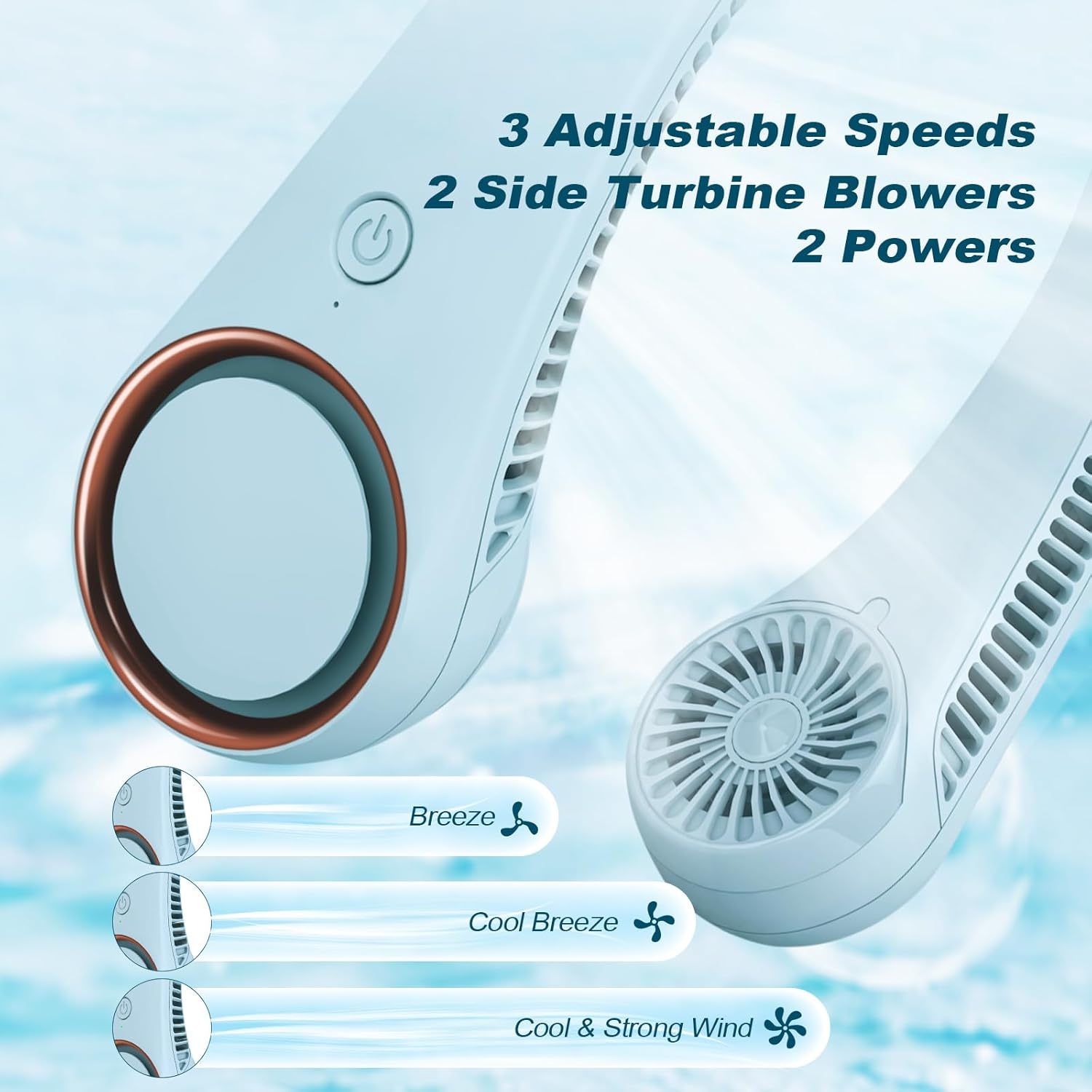 Portable Bladeless Neck Fan – Hands-Free Cooling, Rechargeable, 3 Speeds
