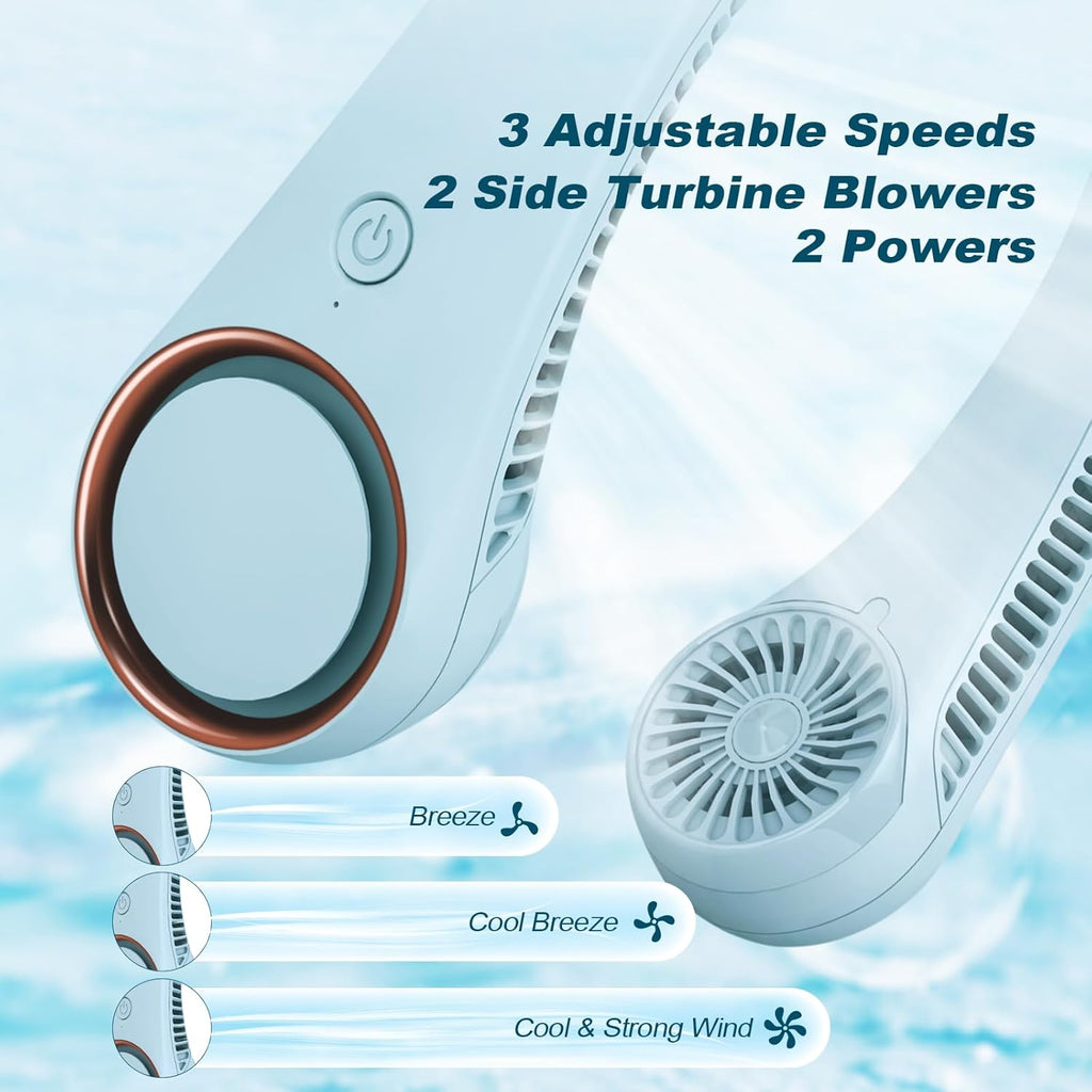 Portable Bladeless Neck Fan – Hands-Free Cooling, Rechargeable, 3 Speeds