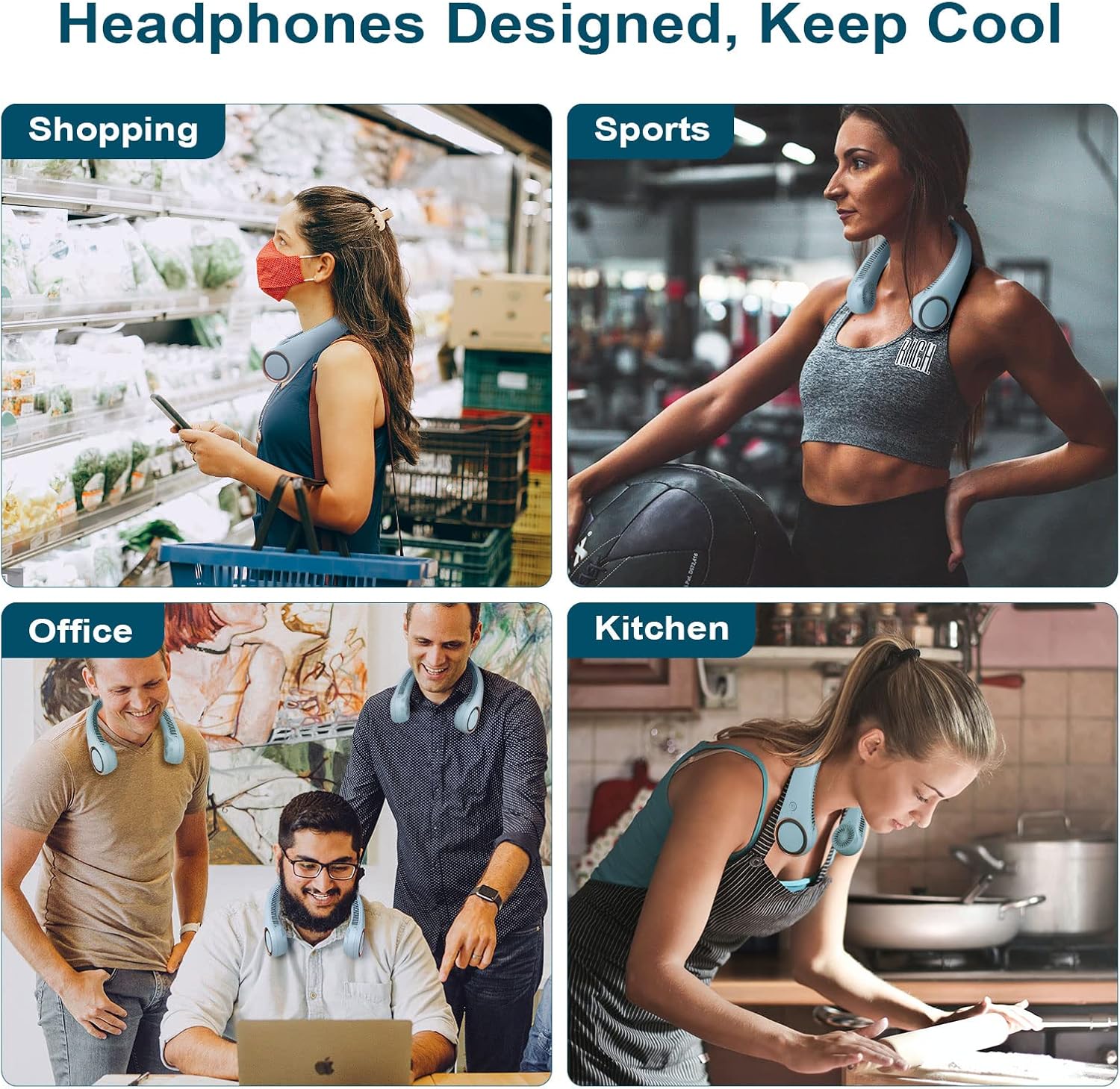 Portable Bladeless Neck Fan – Hands-Free Cooling, Rechargeable, 3 Speeds