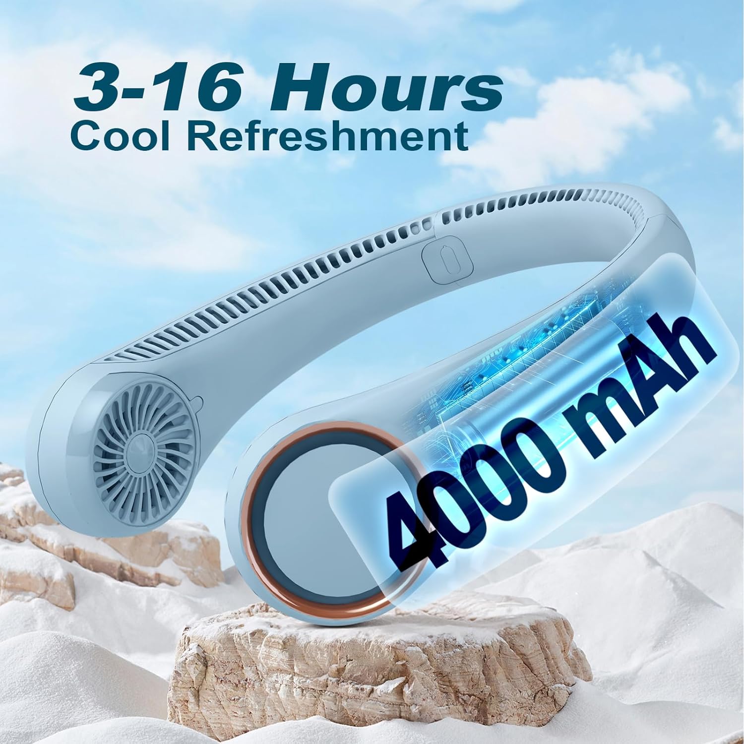Portable Bladeless Neck Fan – Hands-Free Cooling, Rechargeable, 3 Speeds
