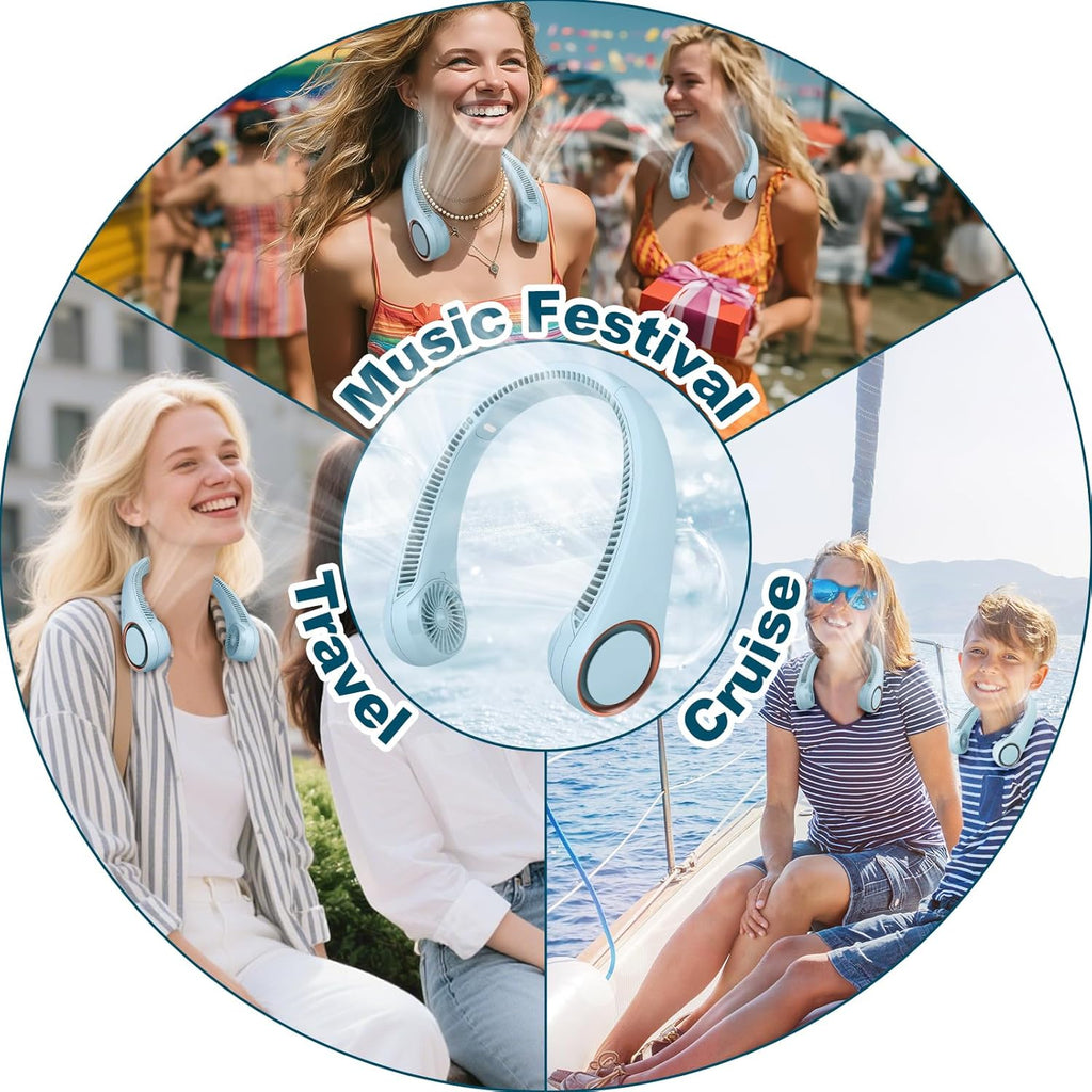 Portable Bladeless Neck Fan – Hands-Free Cooling, Rechargeable, 3 Speeds