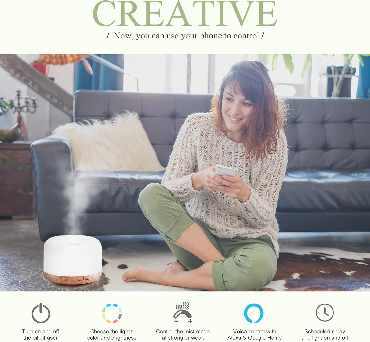 ASAKUKI 500ML Essential Oil Diffuser with Remote & LED Lights