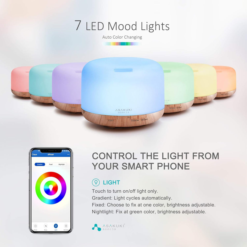 ASAKUKI 500ML Essential Oil Diffuser with Remote & LED Lights