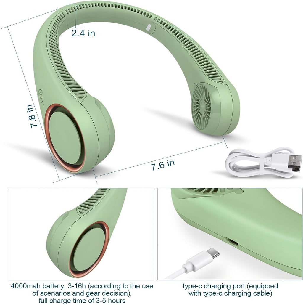 Portable Bladeless Neck Fan – Hands-Free Cooling, Rechargeable, 3 Speeds