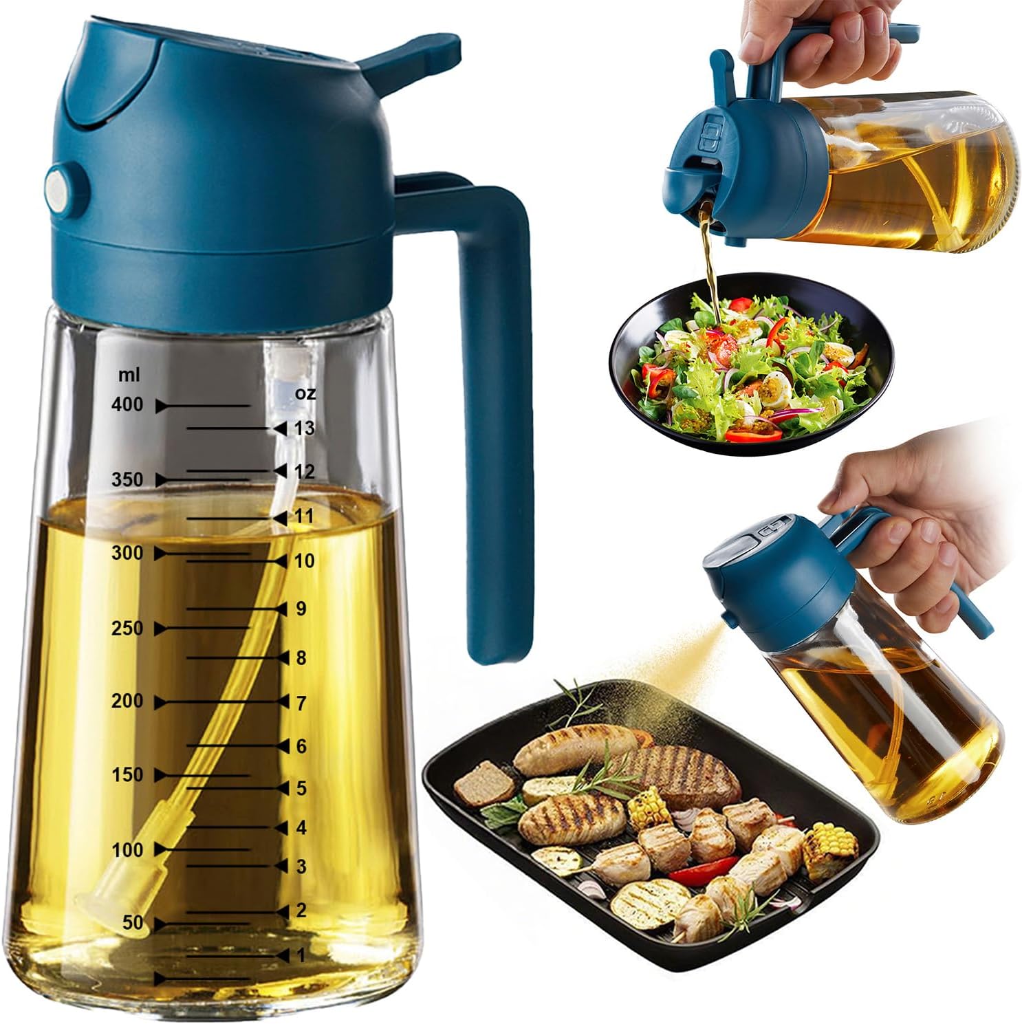TrendPlain 2-in-1 Glass Olive Oil Sprayer & Dispenser – 470ml BPA