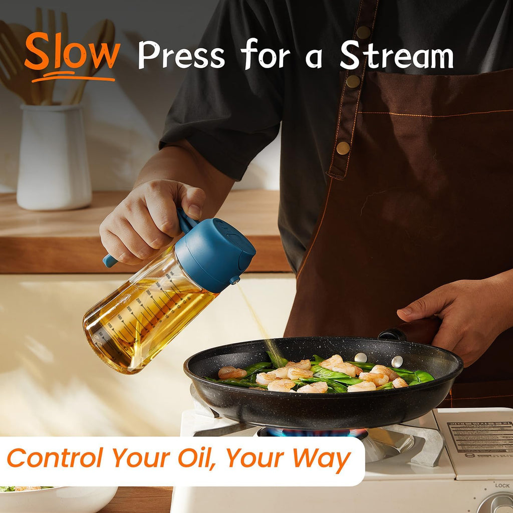TrendPlain 2-in-1 Glass Olive Oil Sprayer & Dispenser – 470ml BPA