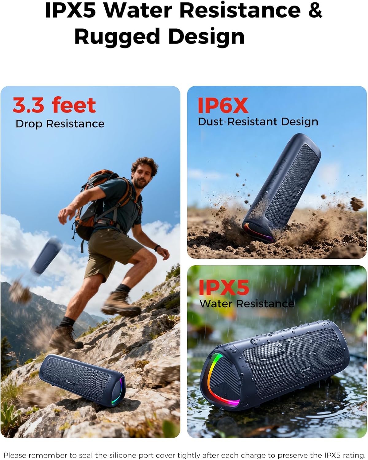BolaButty Portable Bluetooth Speaker – HD Sound, 20H Playtime, IPX5 Waterproof, RGB Lights (BT 5.3)