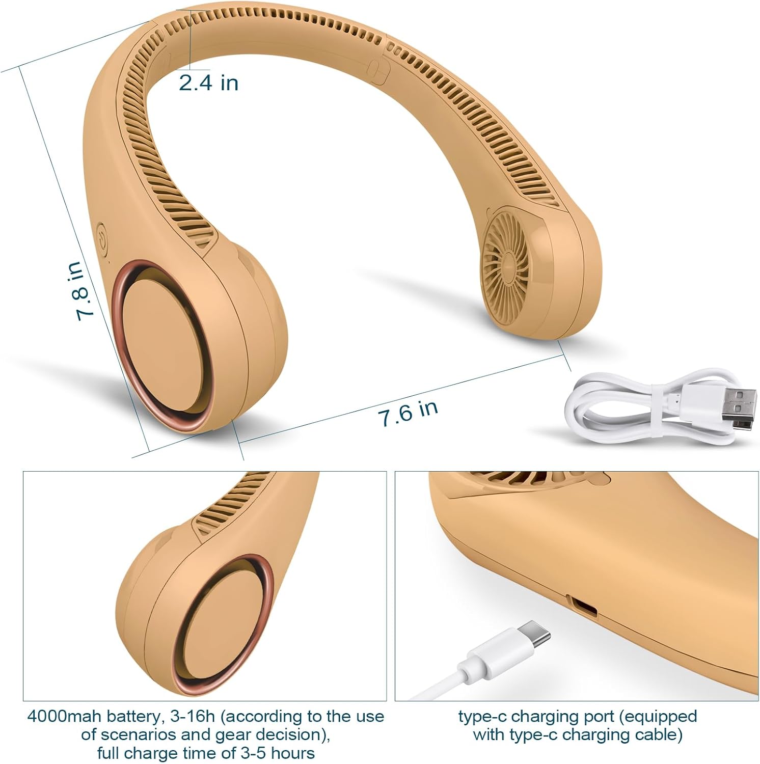 Portable Bladeless Neck Fan – Hands-Free Cooling, Rechargeable, 3 Speeds