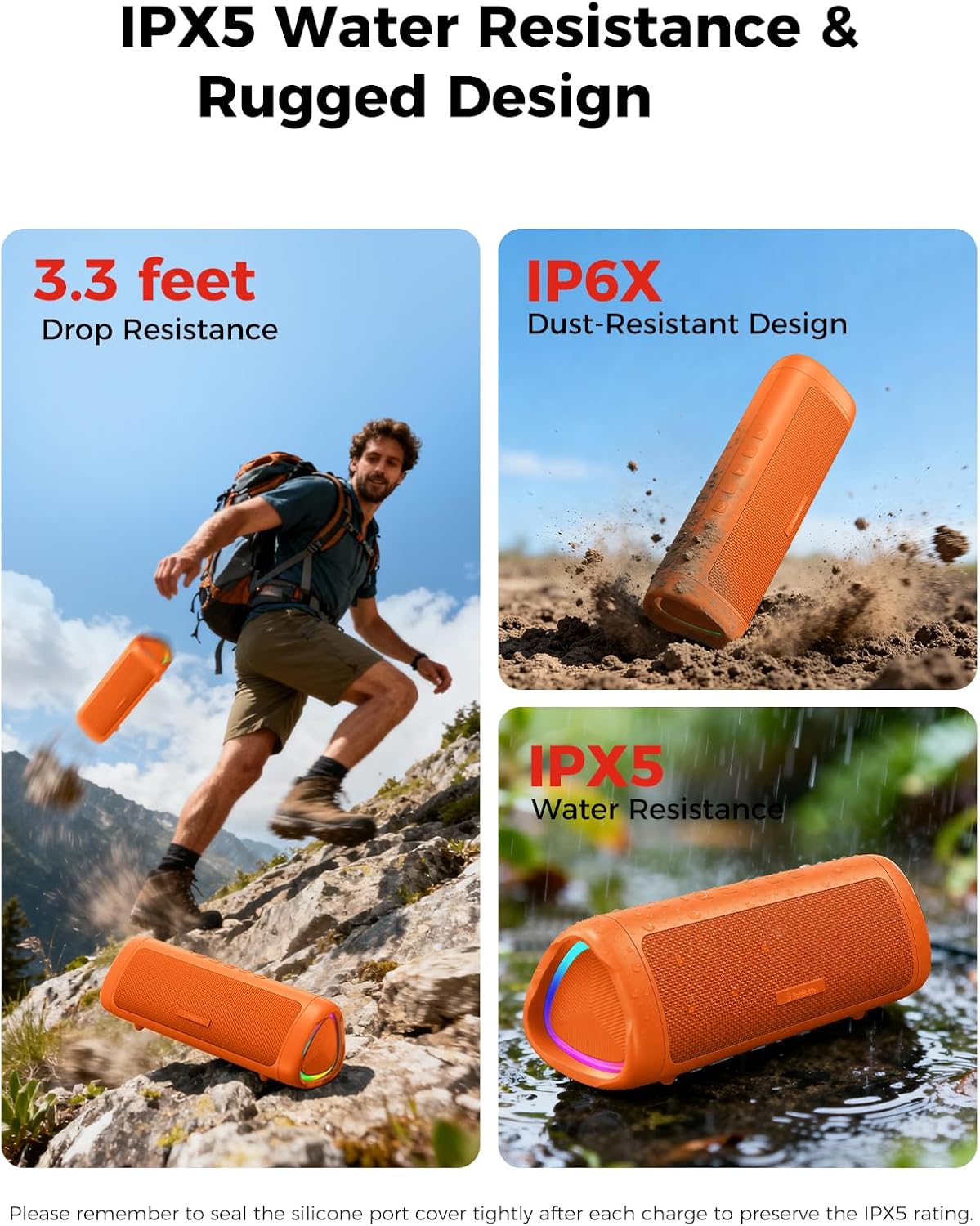 BolaButty Portable Bluetooth Speaker – HD Sound, 20H Playtime, IPX5 Waterproof, RGB Lights (BT 5.3)