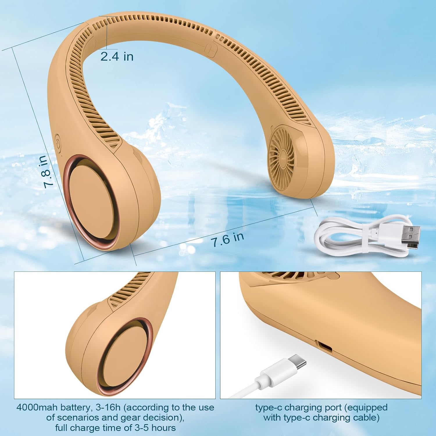 Portable Bladeless Neck Fan – Hands-Free Cooling, Rechargeable, 3 Speeds