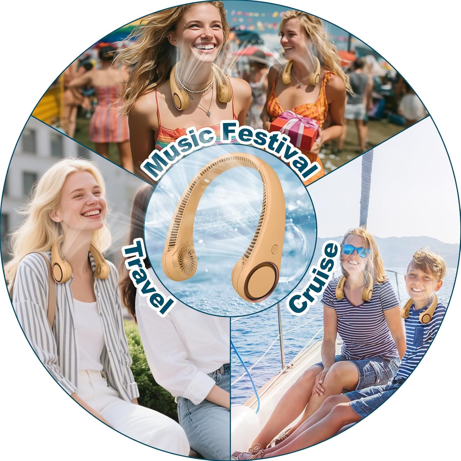 Portable Bladeless Neck Fan – Hands-Free Cooling, Rechargeable, 3 Speeds
