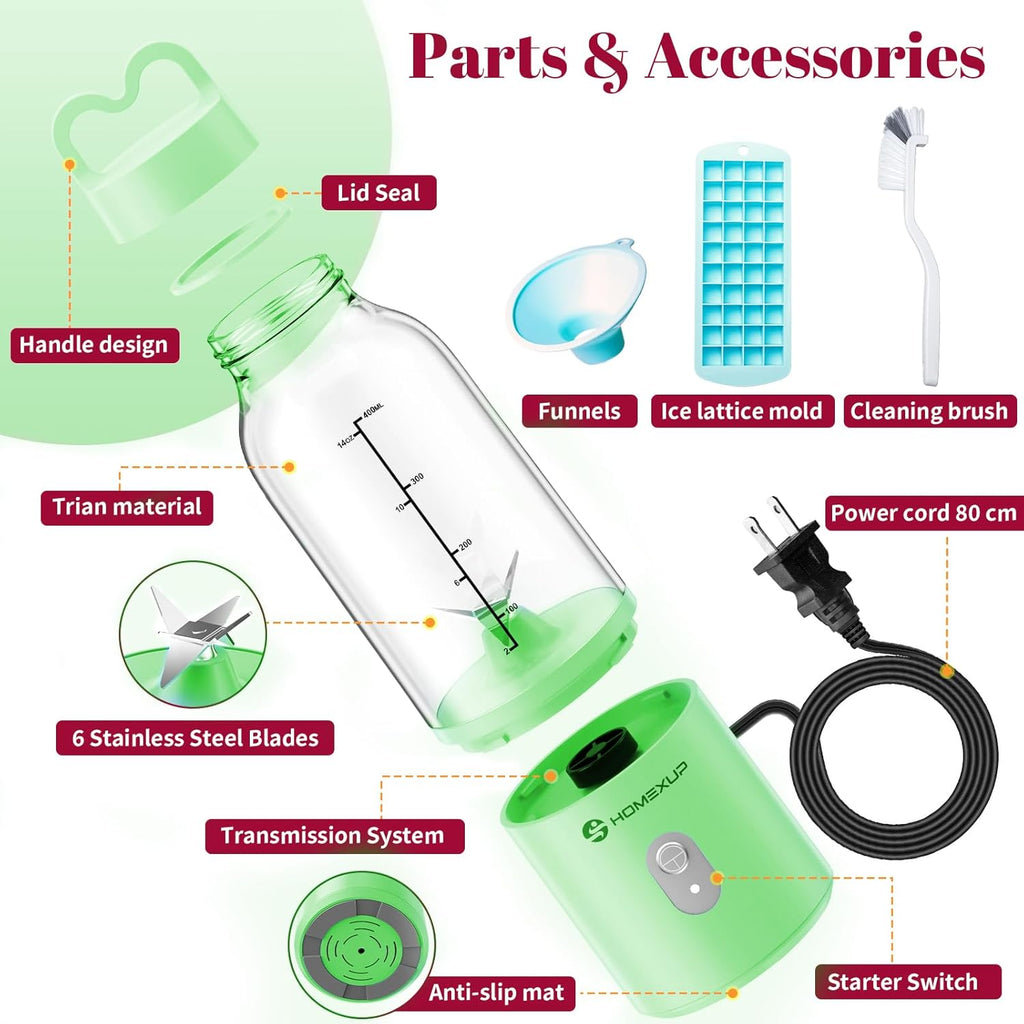 HOMEXUP Portable Personal Blender – 500ml Smoothie & Juice Maker