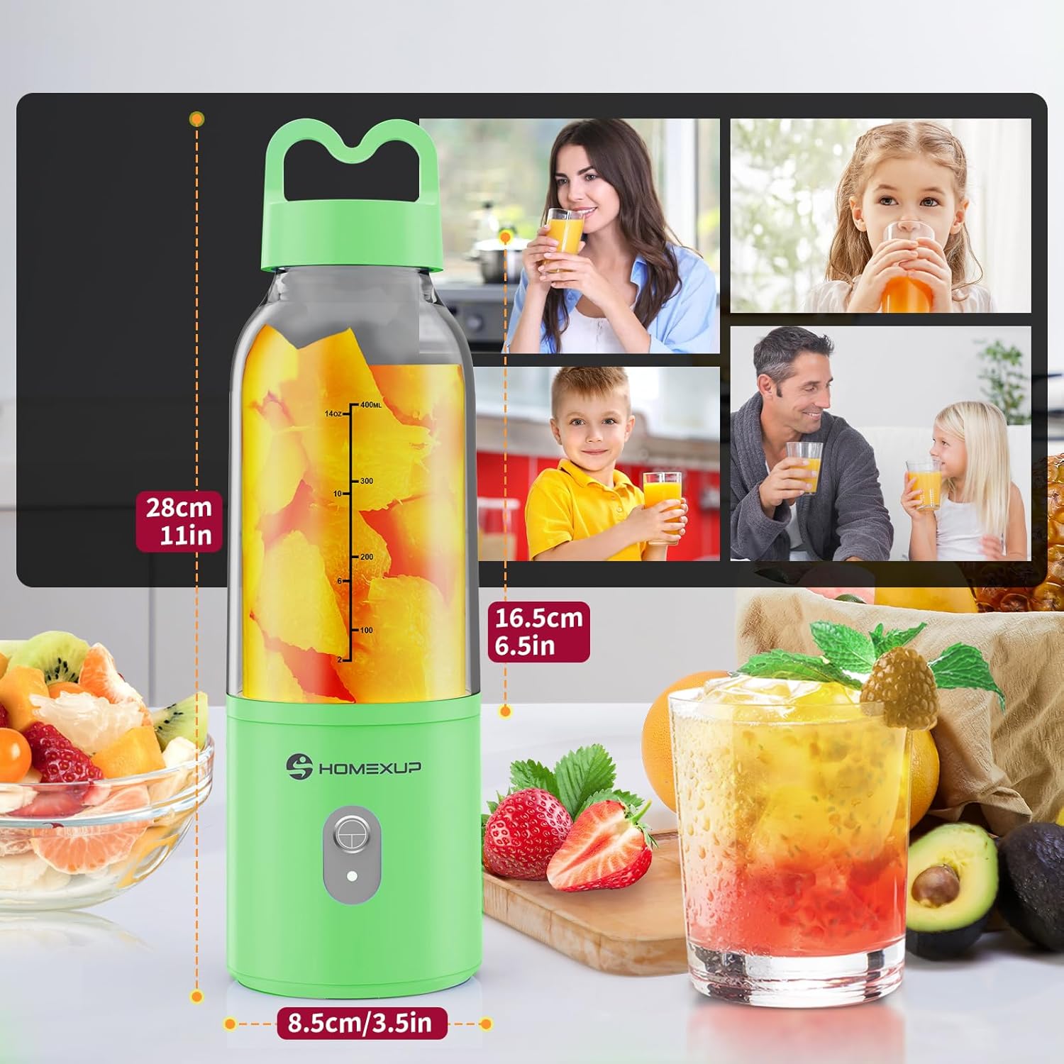 HOMEXUP Portable Personal Blender – 500ml Smoothie & Juice Maker