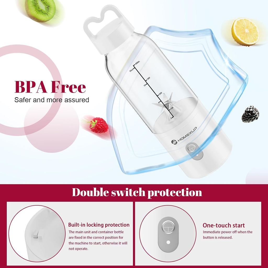 HOMEXUP Portable Personal Blender – 500ml Smoothie & Juice Maker