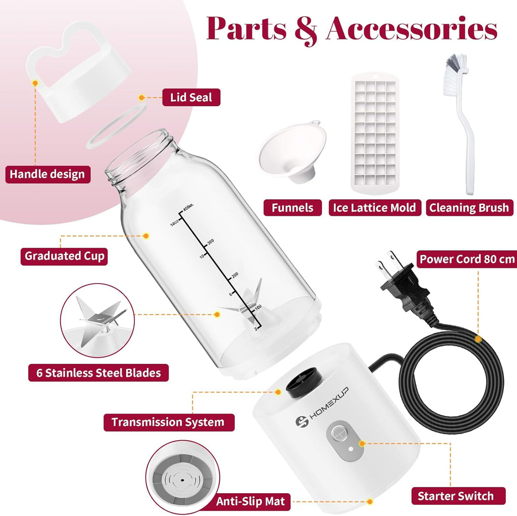 HOMEXUP Portable Personal Blender – 500ml Smoothie & Juice Maker