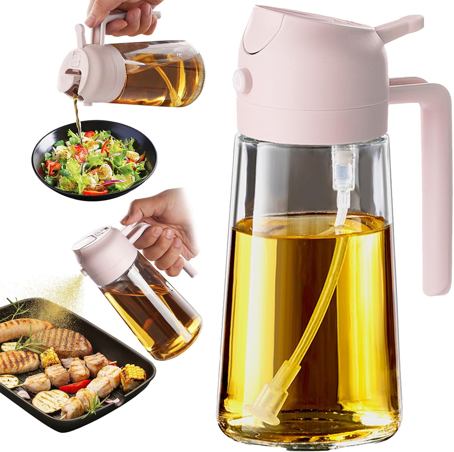 TrendPlain 2-in-1 Glass Olive Oil Sprayer & Dispenser – 470ml BPA