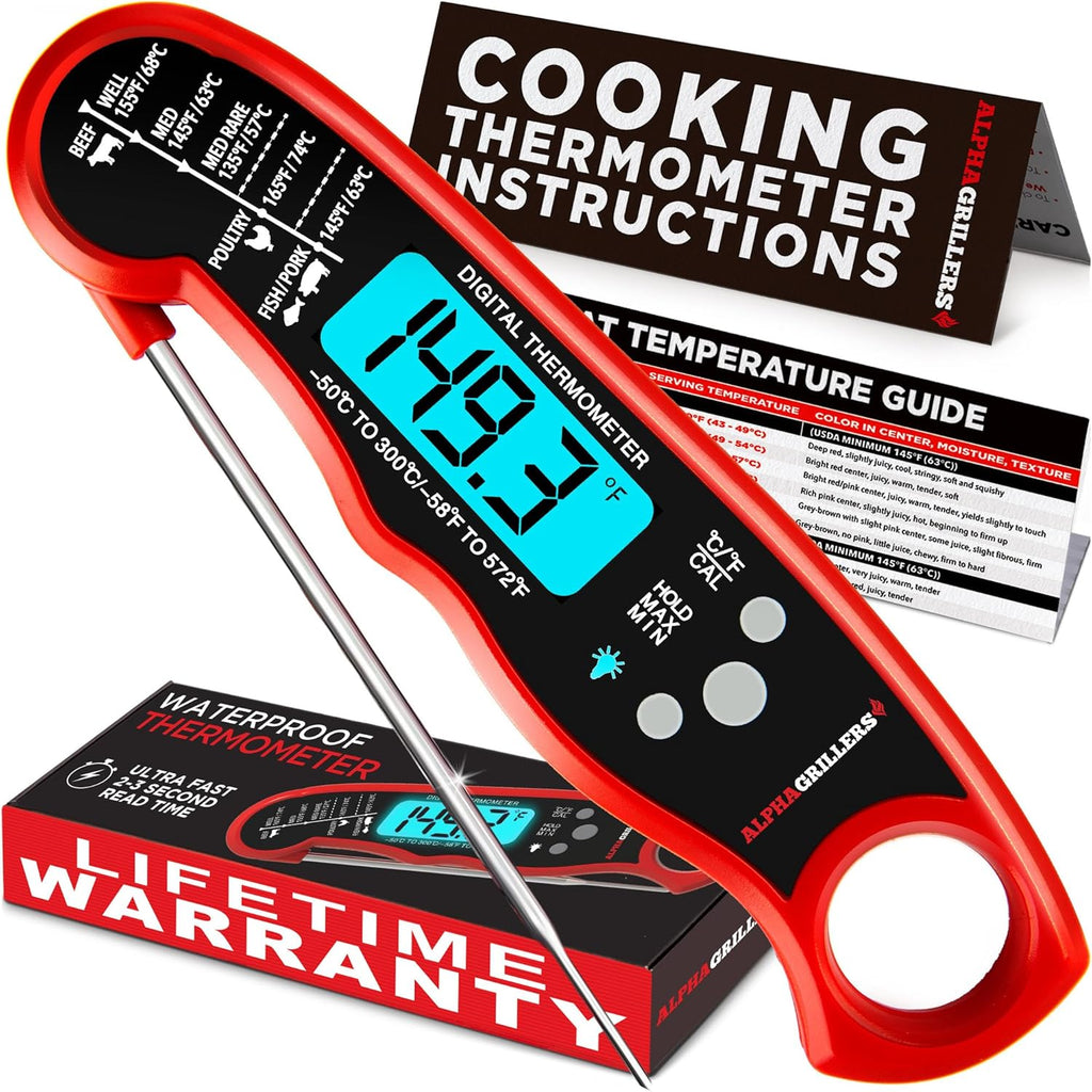 Alpha Grillers Instant Read Digital Meat Thermometer – Waterproof Fast Cooking Probe
