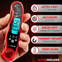 Alpha Grillers Instant Read Digital Meat Thermometer – Waterproof Fast Cooking Probe