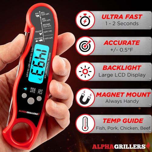 Alpha Grillers Instant Read Digital Meat Thermometer – Waterproof Fast Cooking Probe