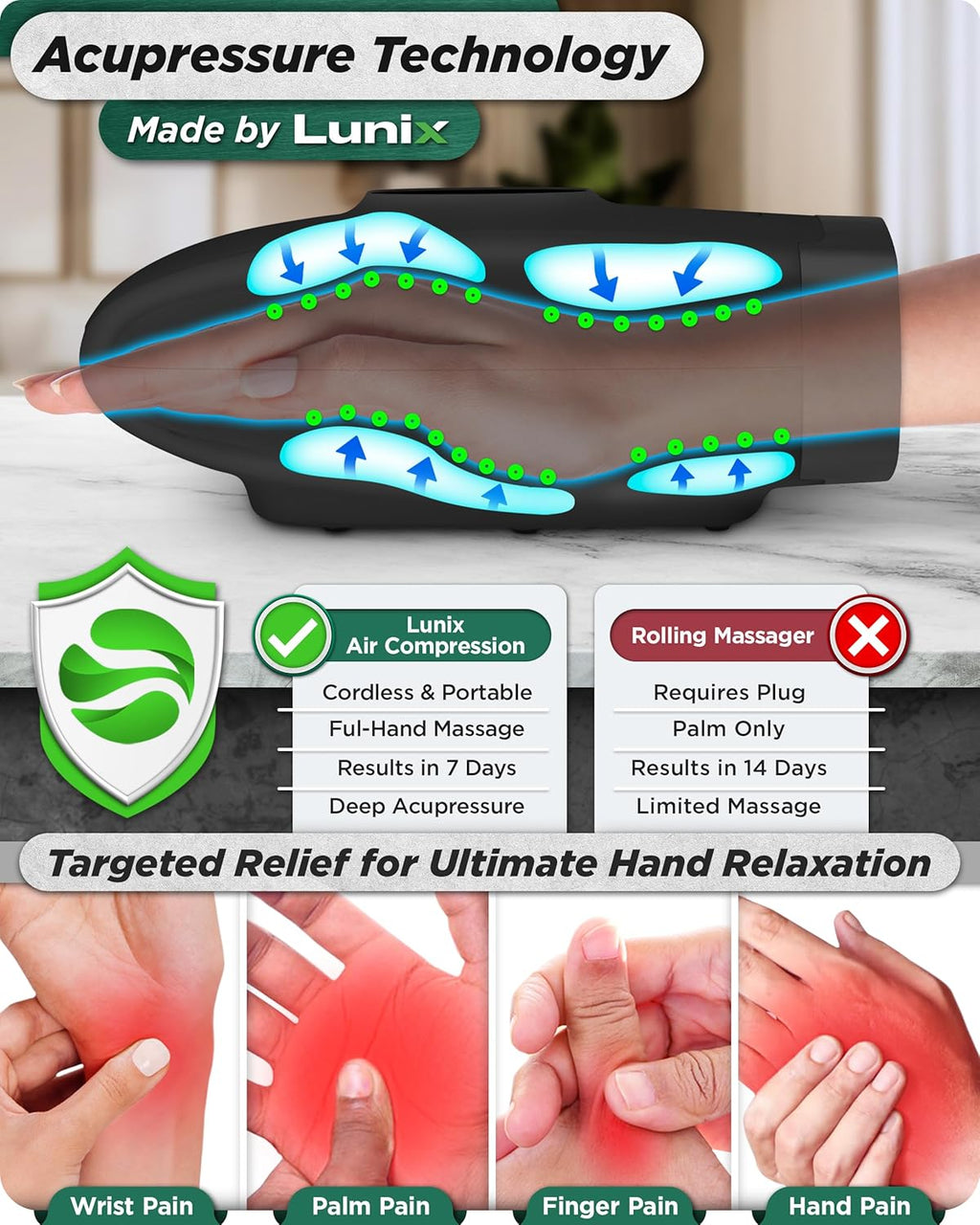 Lunix LX3 Heated Cordless Hand Massager – Air Compression Relief for Hands & Wrists