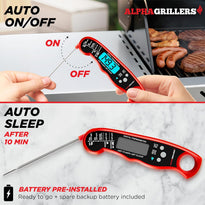 Alpha Grillers Instant Read Digital Meat Thermometer – Waterproof Fast Cooking Probe
