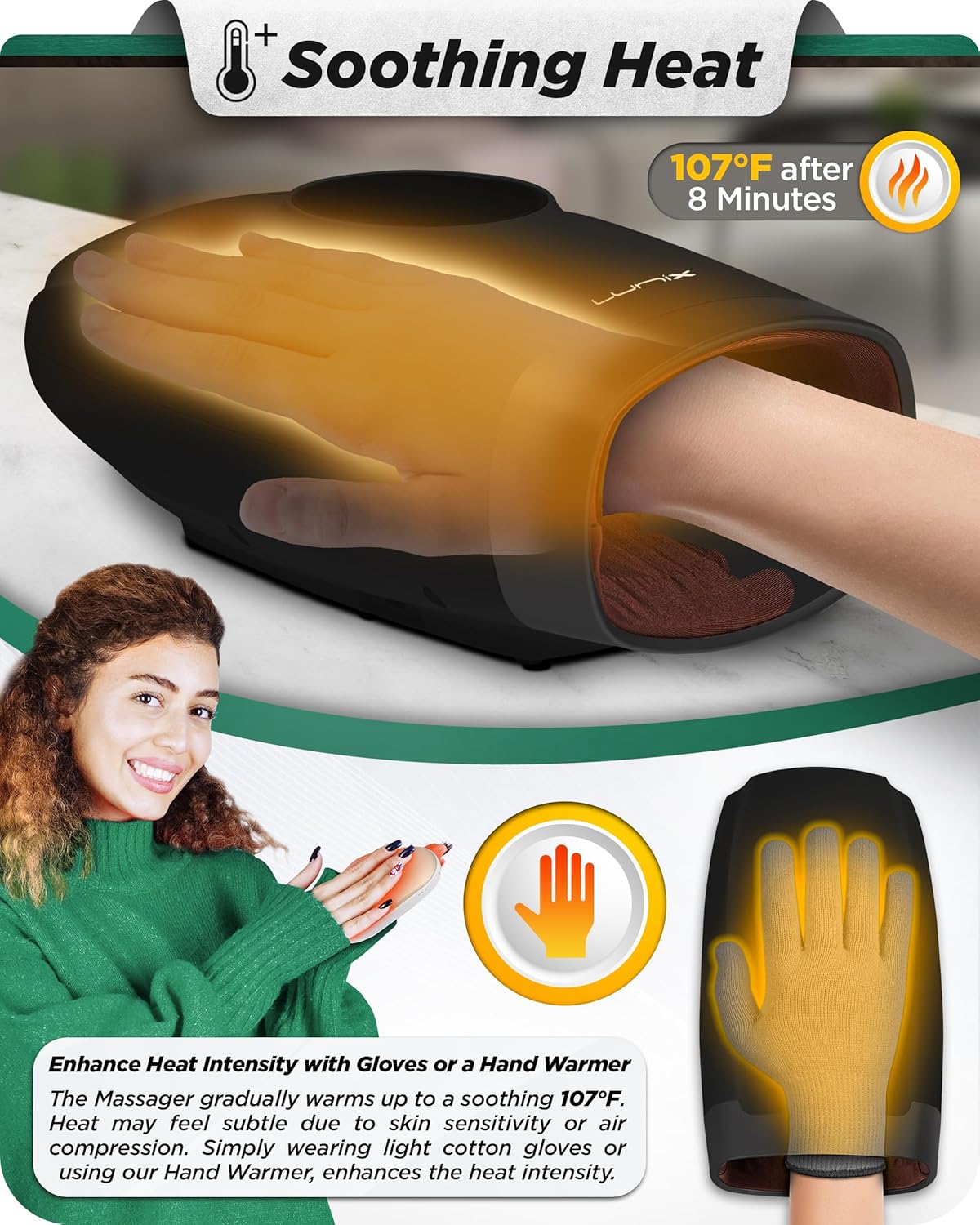 Lunix LX3 Heated Cordless Hand Massager – Air Compression Relief for Hands & Wrists