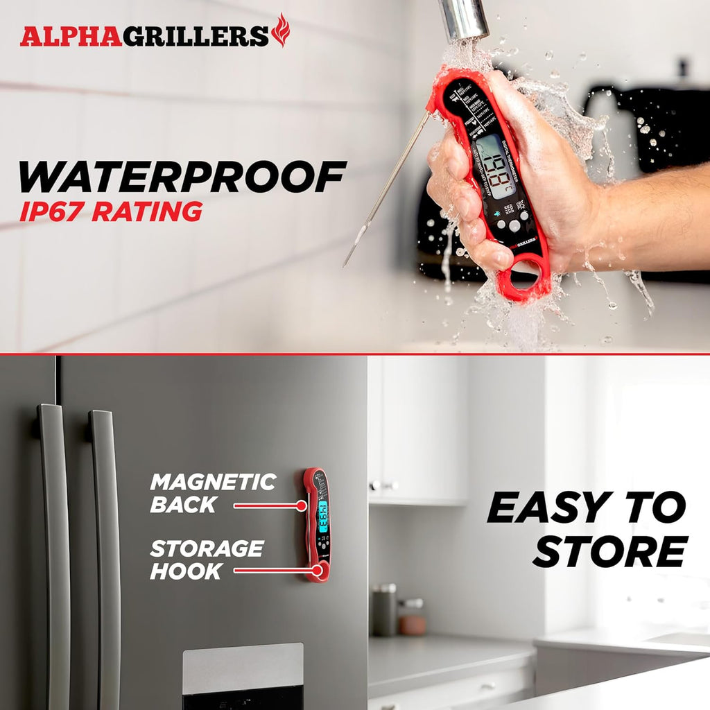 Alpha Grillers Instant Read Digital Meat Thermometer – Waterproof Fast Cooking Probe