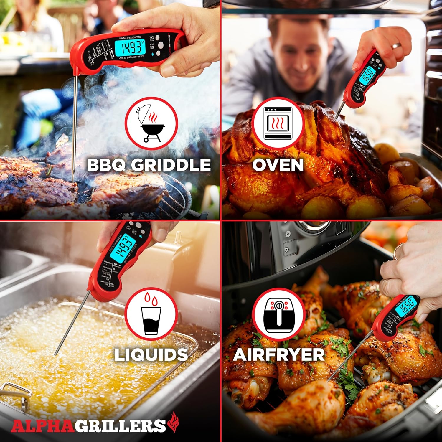 Alpha Grillers Instant Read Digital Meat Thermometer – Waterproof Fast Cooking Probe