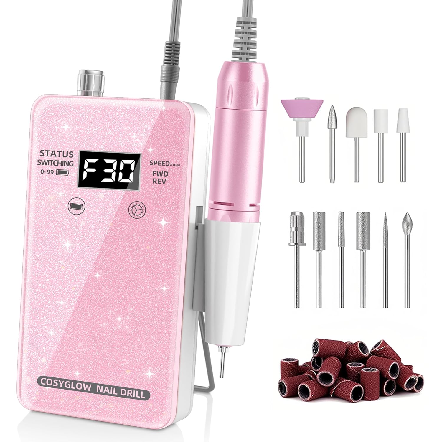 30,000RPM Cordless Nail Drill Kit – Glitter Rechargeable E-File