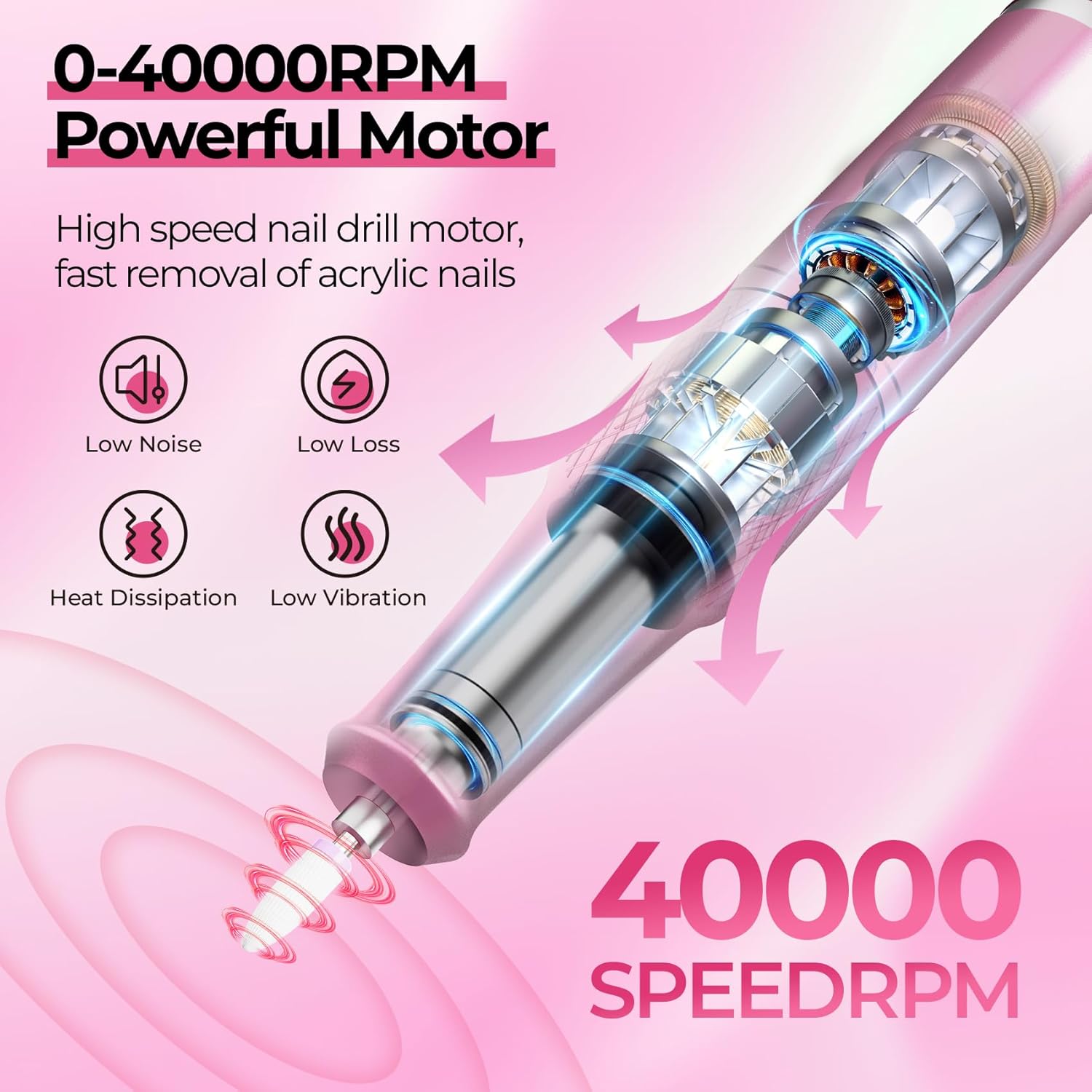 40,000RPM Electric Nail Drill – LCD Display Nail File Kit