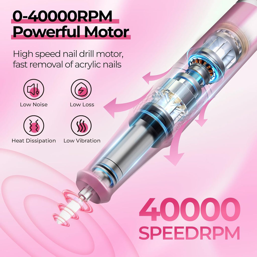 40,000RPM Electric Nail Drill – LCD Display Nail File Kit