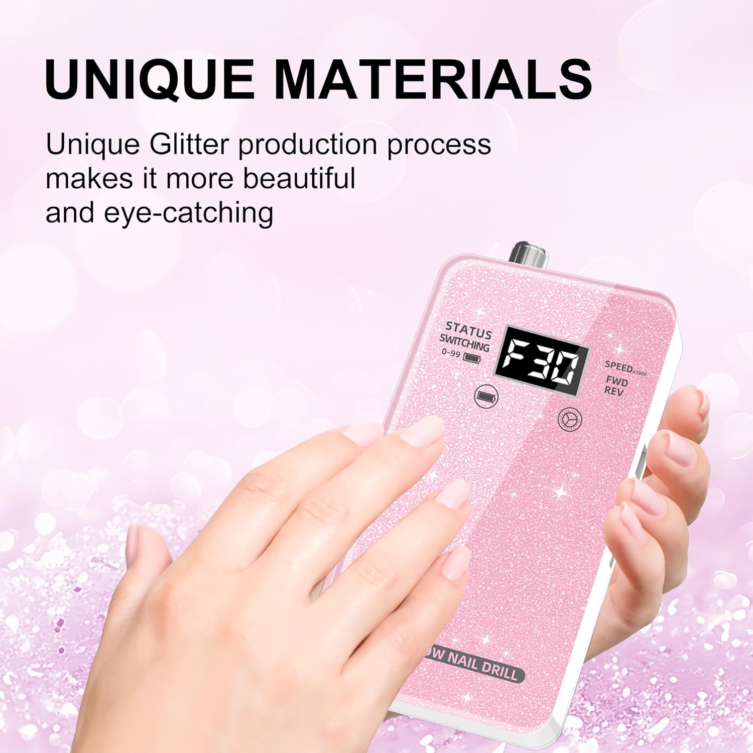 30,000RPM Cordless Nail Drill Kit – Glitter Rechargeable E-File