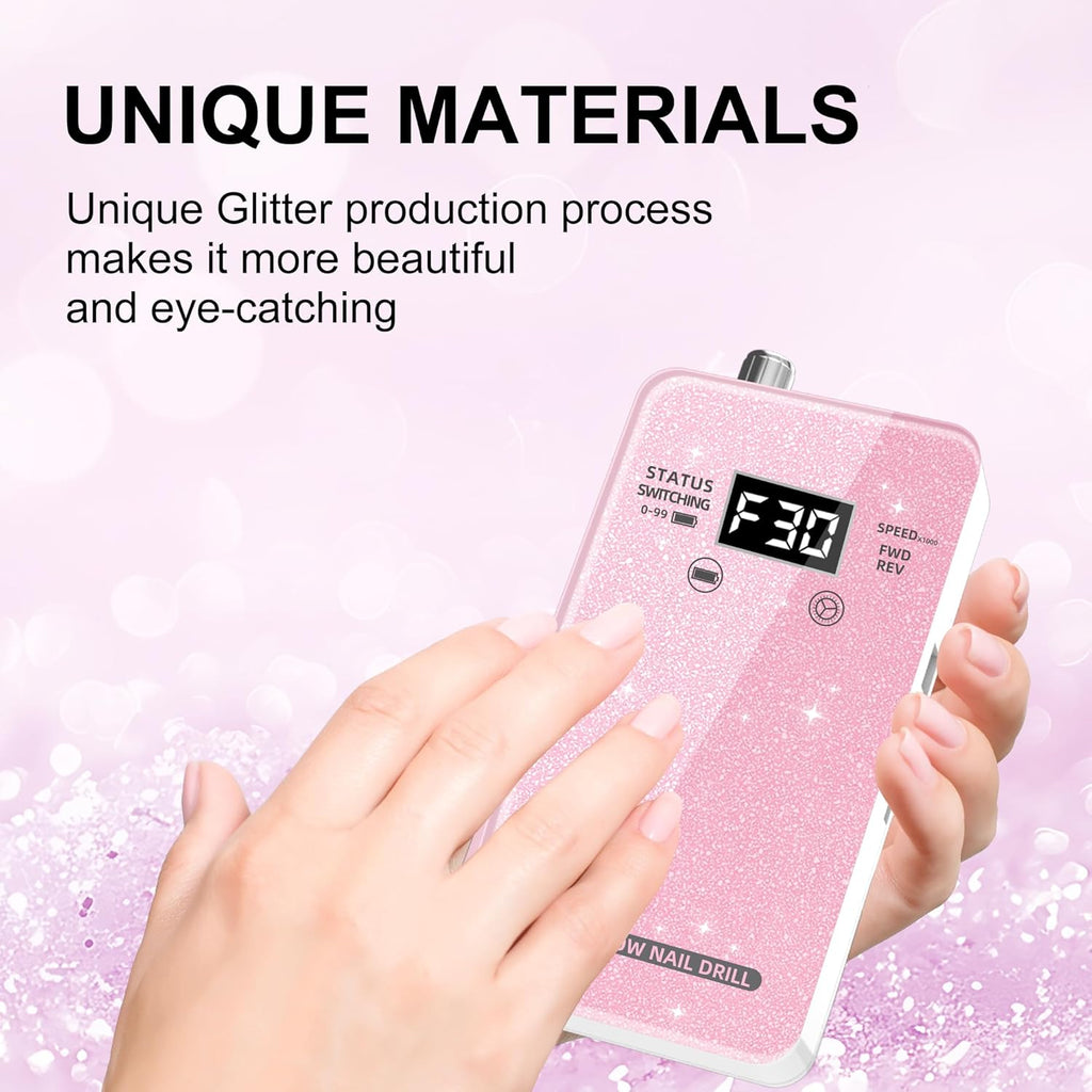 30,000RPM Cordless Nail Drill Kit – Glitter Rechargeable E-File