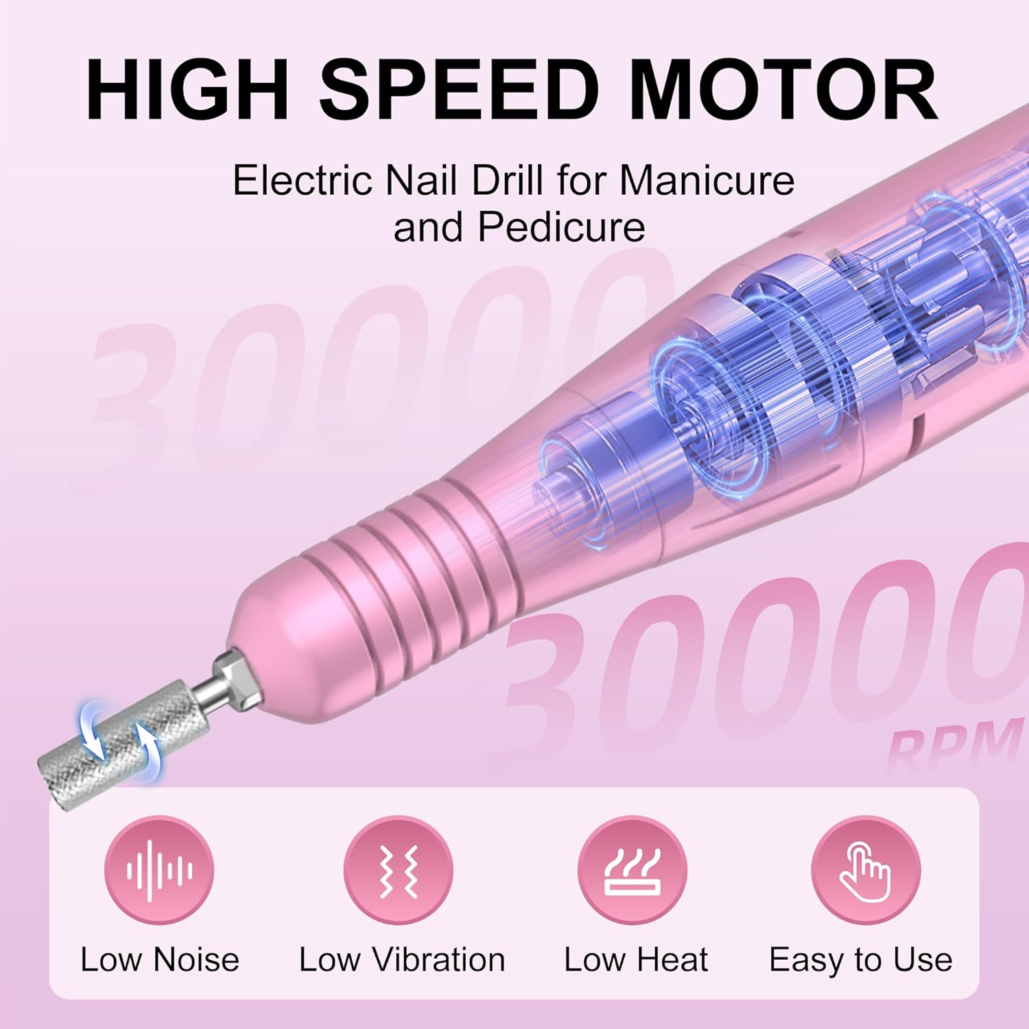 30,000RPM Cordless Nail Drill Kit – Glitter Rechargeable E-File