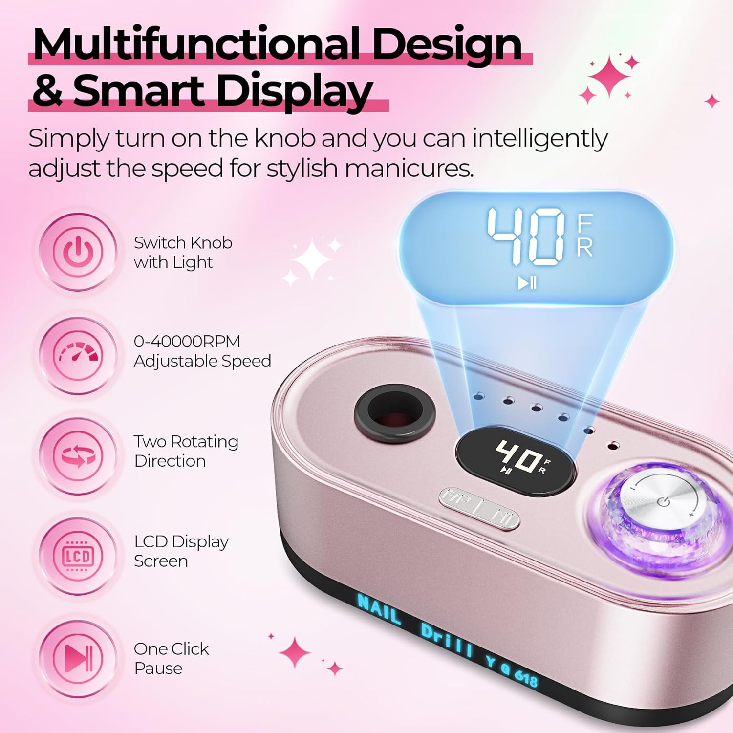 40,000RPM Electric Nail Drill – LCD Display Nail File Kit