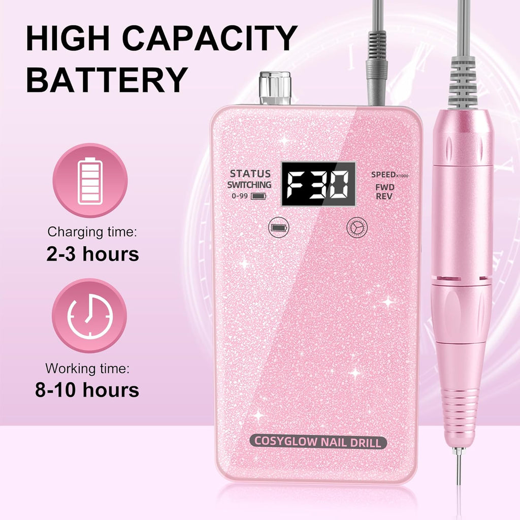 30,000RPM Cordless Nail Drill Kit – Glitter Rechargeable E-File