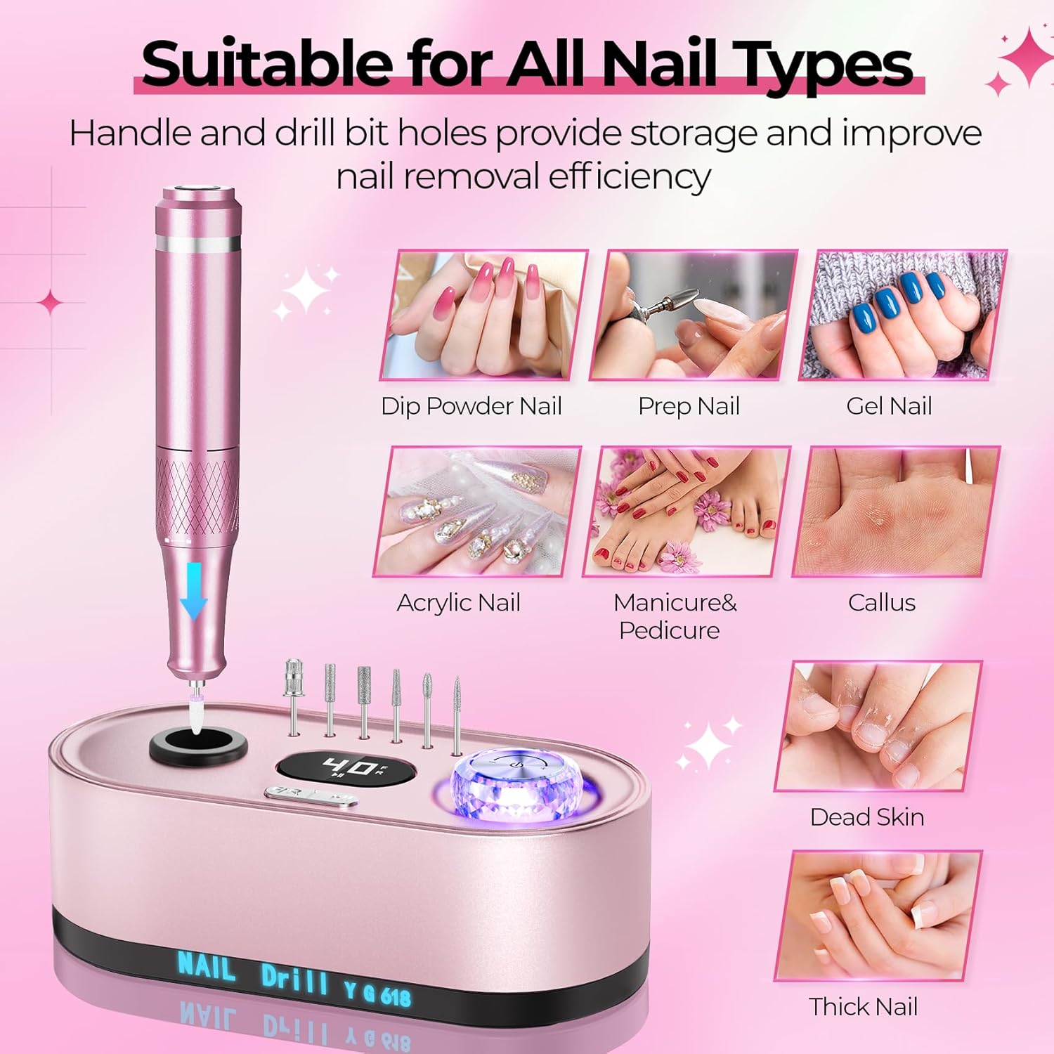40,000RPM Electric Nail Drill – LCD Display Nail File Kit