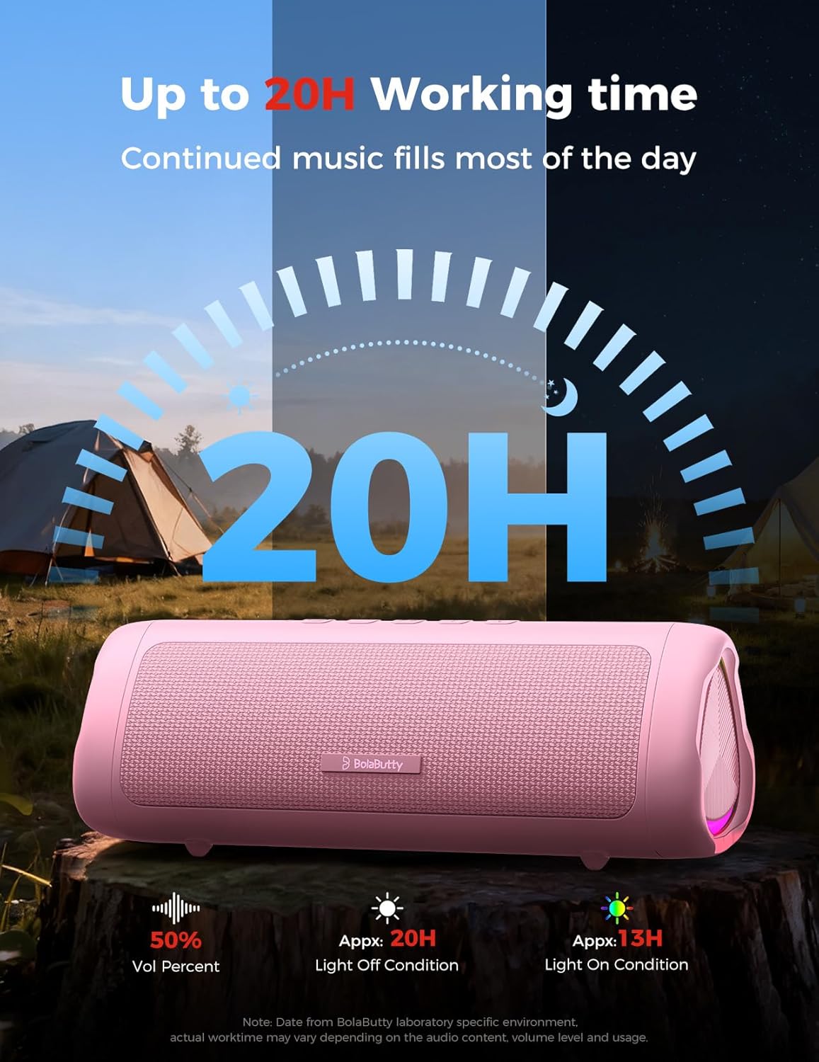 BolaButty Portable Bluetooth Speaker – HD Sound, 20H Playtime, IPX5 Waterproof, RGB Lights (BT 5.3)