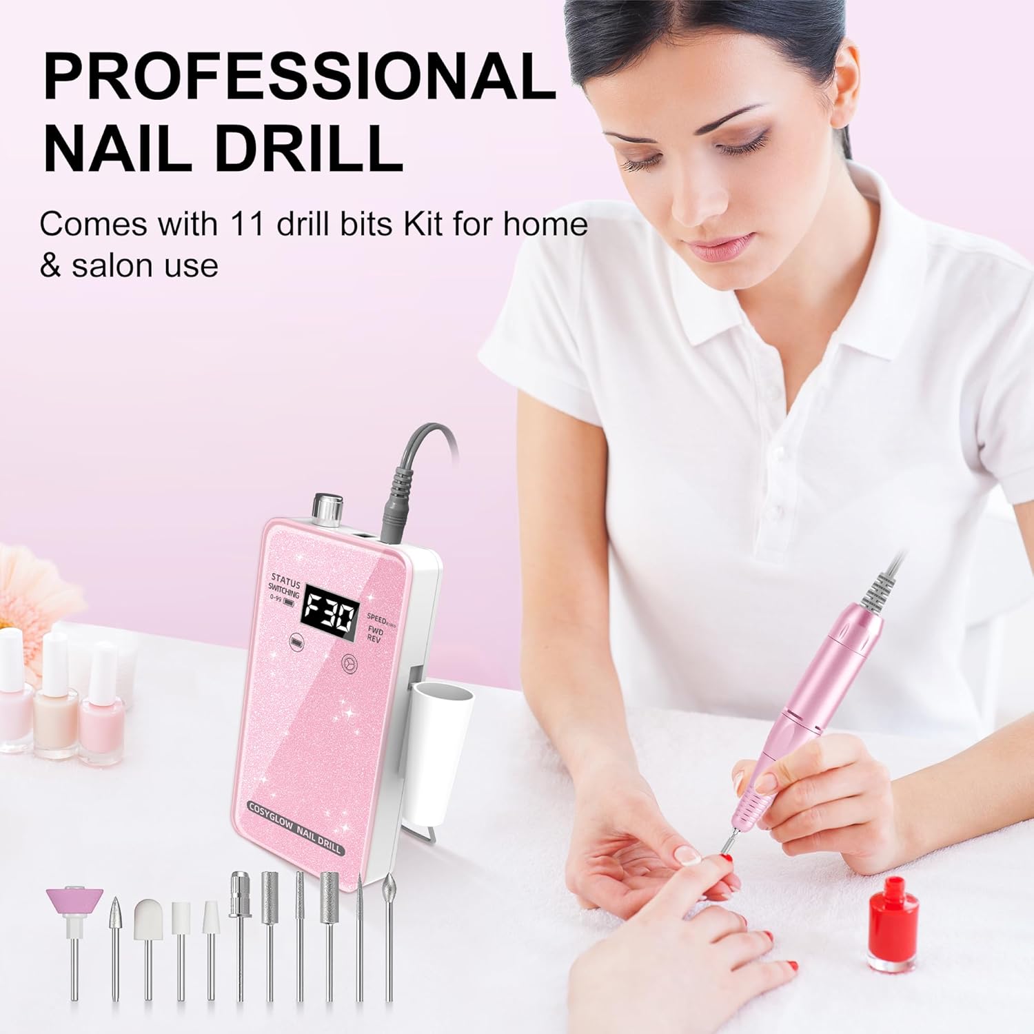 30,000RPM Cordless Nail Drill Kit – Glitter Rechargeable E-File