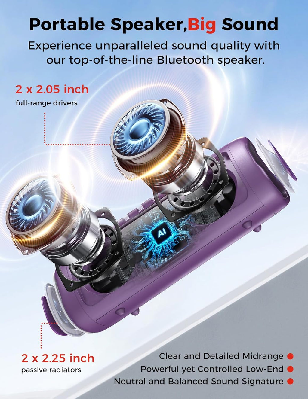 BolaButty Portable Bluetooth Speaker – HD Sound, 20H Playtime, IPX5 Waterproof, RGB Lights (BT 5.3)