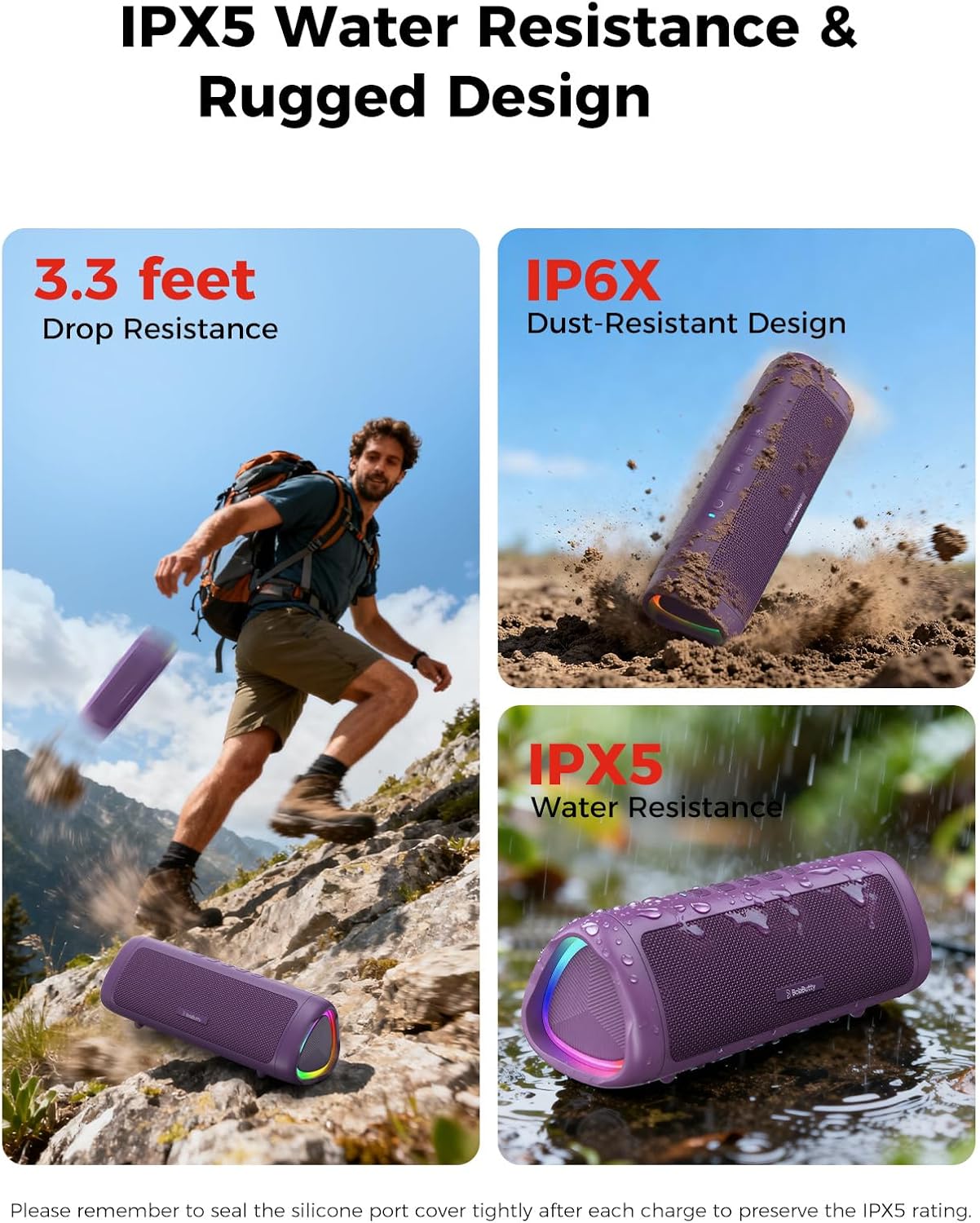 BolaButty Portable Bluetooth Speaker – HD Sound, 20H Playtime, IPX5 Waterproof, RGB Lights (BT 5.3)