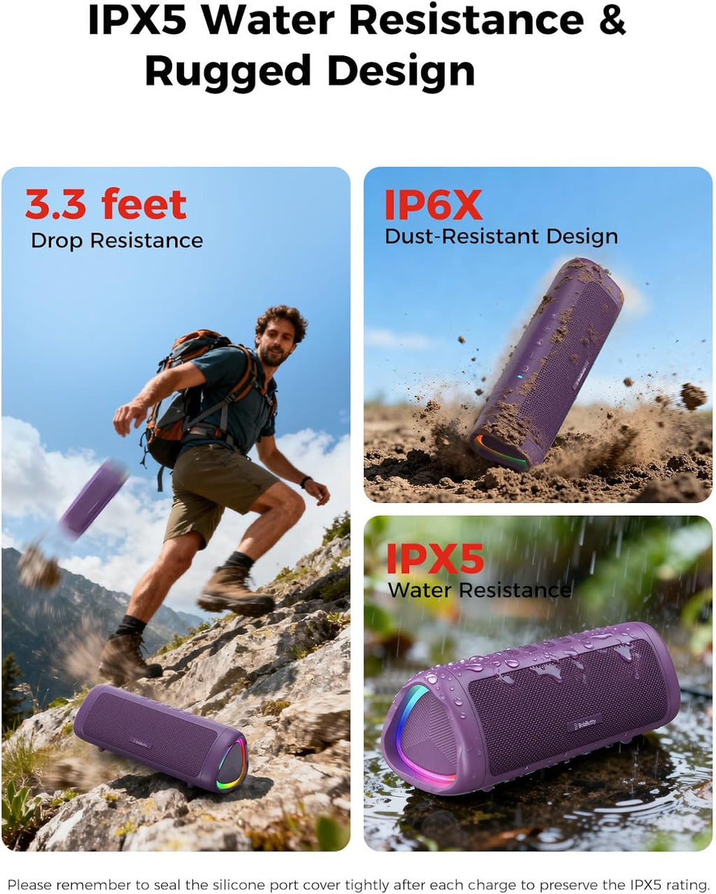 BolaButty Portable Bluetooth Speaker – HD Sound, 20H Playtime, IPX5 Waterproof, RGB Lights (BT 5.3)