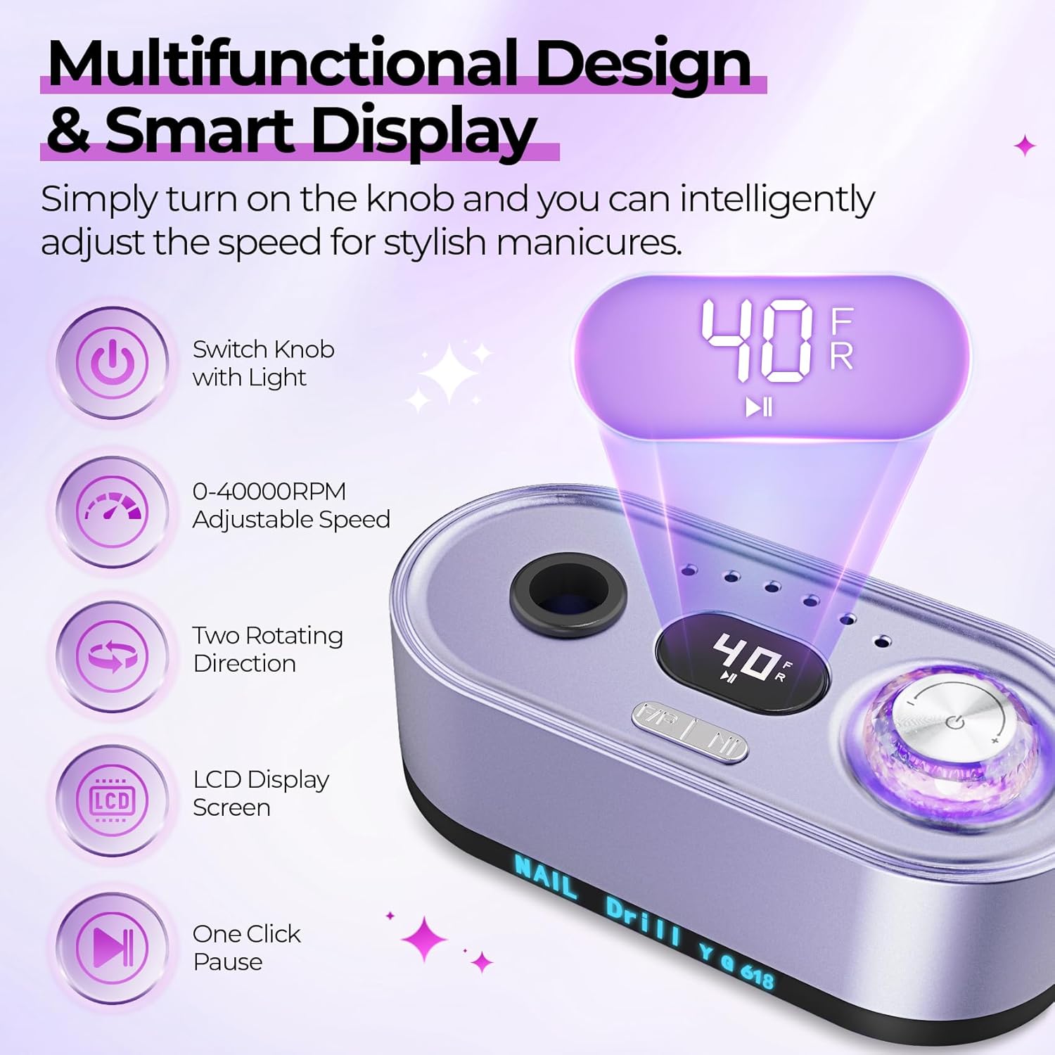 40,000RPM Electric Nail Drill – LCD Display Nail File Kit