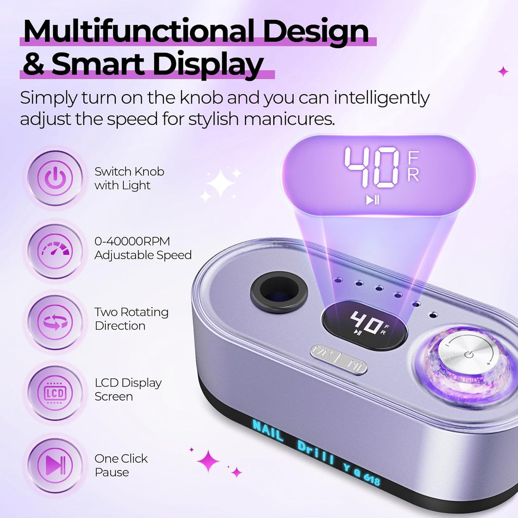 40,000RPM Electric Nail Drill – LCD Display Nail File Kit