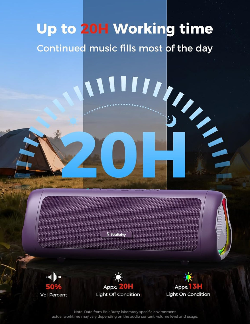 BolaButty Portable Bluetooth Speaker – HD Sound, 20H Playtime, IPX5 Waterproof, RGB Lights (BT 5.3)