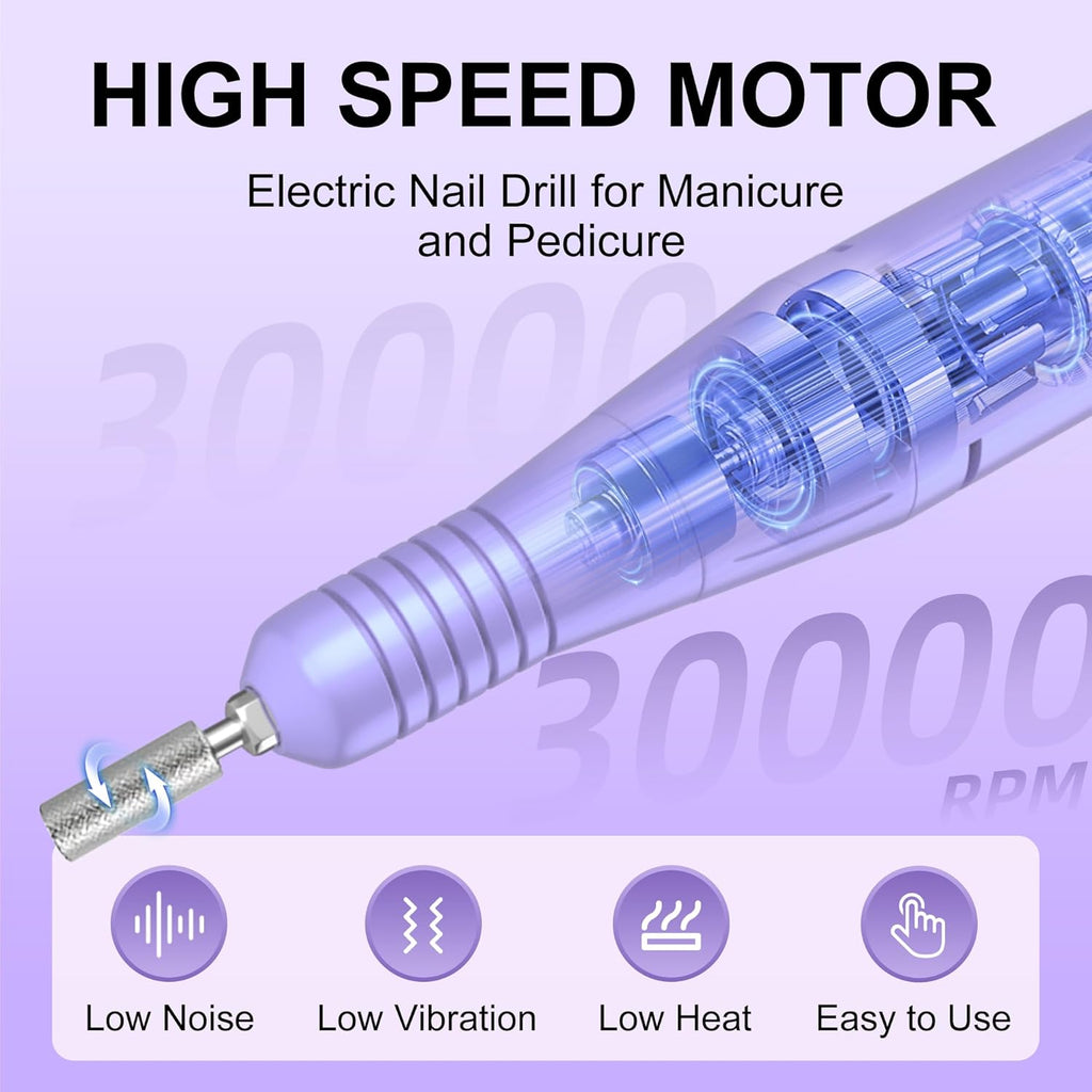 30,000RPM Cordless Nail Drill Kit – Glitter Rechargeable E-File