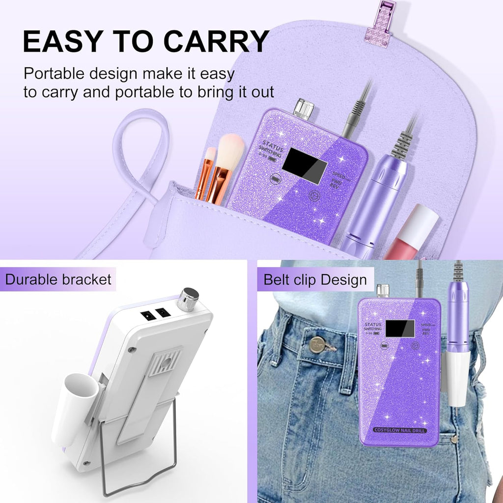 30,000RPM Cordless Nail Drill Kit – Glitter Rechargeable E-File